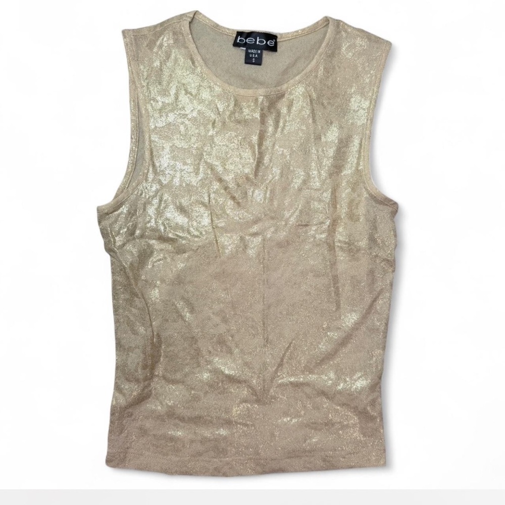 Vintage Bebe Gold Shimmer Sleeveless Top Y2K Made In USA - Picture 3 of 6